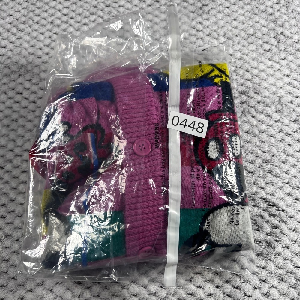 Disney Mickey Minnie Mouse Cardigan Sweater Pink Rainbow Stripe Size LARGE NWT - Picture 13 of 13